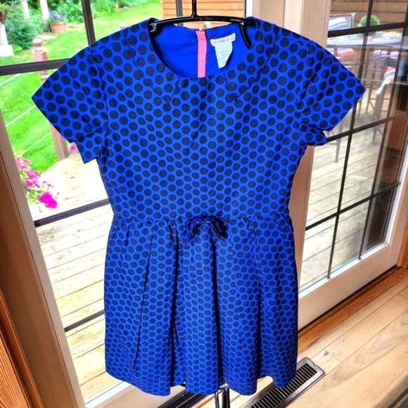 Crewcuts Blue With Black Polka Dots Short Sleeve Sz. 10 Dress - Picture 1 of 9